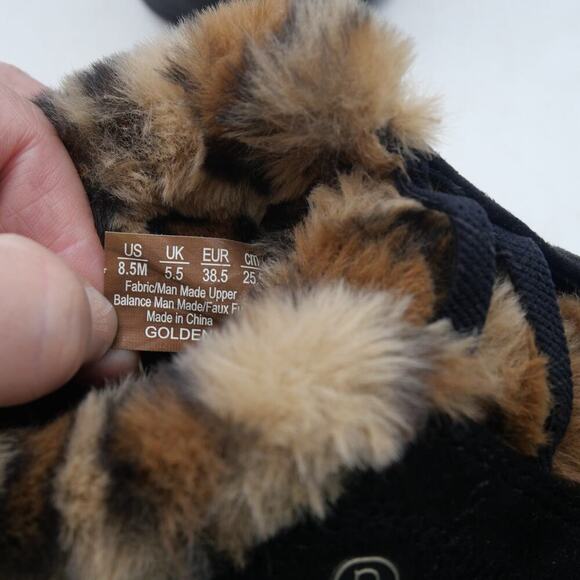 NEW BZees Golden Fur Trim Slip On Shooties Booties Black Leopard Women's 8.5 - Picture 4 of 13